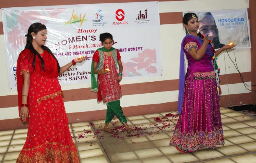 Photo of Pakistani women performing at Womens Day event