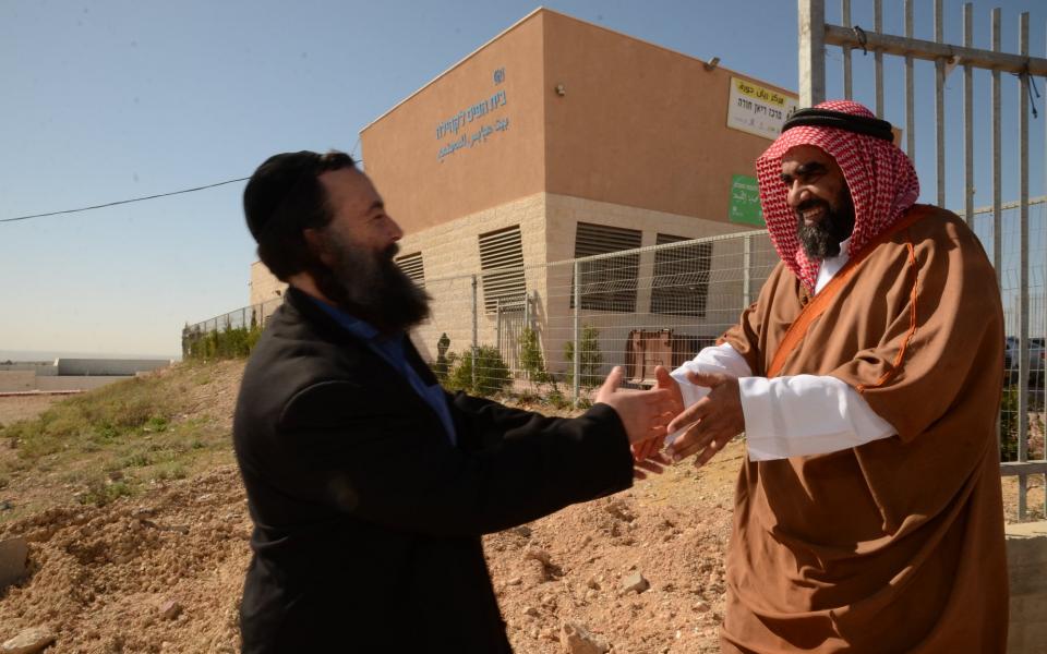 Sheikh Tared Atouna, the Imam of the Bedouin city of Hura, welcomes Abrahamic Reunion leader Eliyahu McLean
