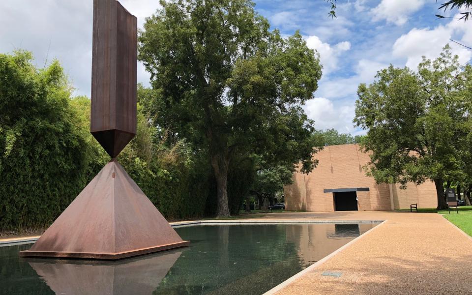 The Broken Obelisk by Barnett Newman  at Rothko Chapel in Houston, Texas, USA. 