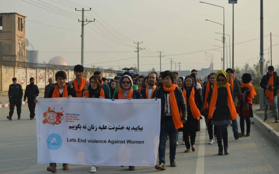 A group of Afghan women protesting against violence.