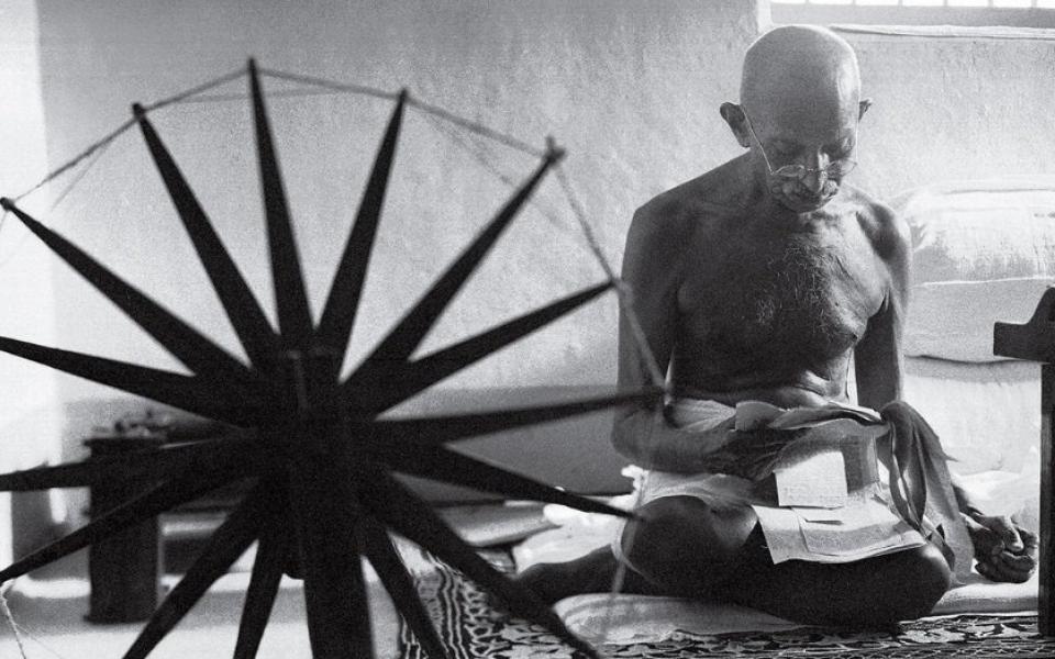 Photo: Mahatma Gandhi with Charkha