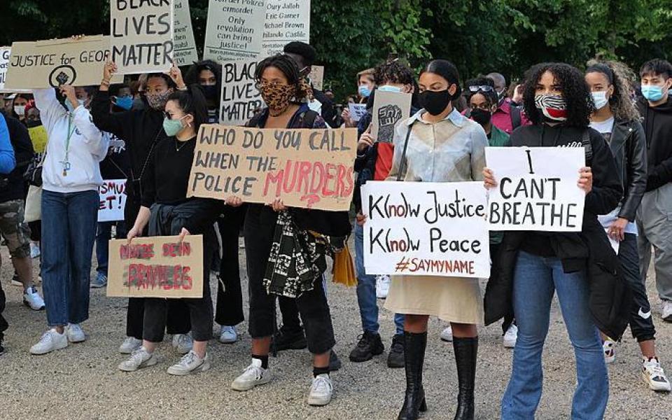 Protest against racism and police violence at the US embassy in Berlin after the murder of George Floyd by a police officer in the United States on 30 May 2020. PHOTO CREDIT: Leonhard Lenz, Wikimedia Commons